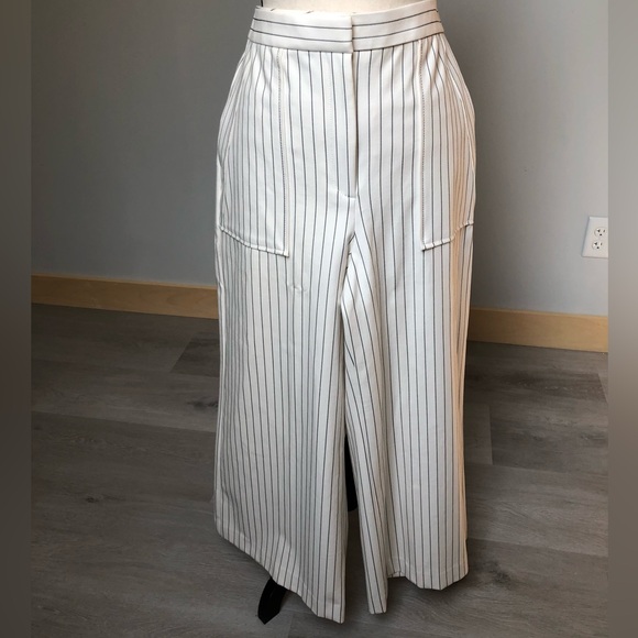 NEW Ann Taylor Cream Pinstripe Wide Leg Pant Size 12 - Picture 4 of 11